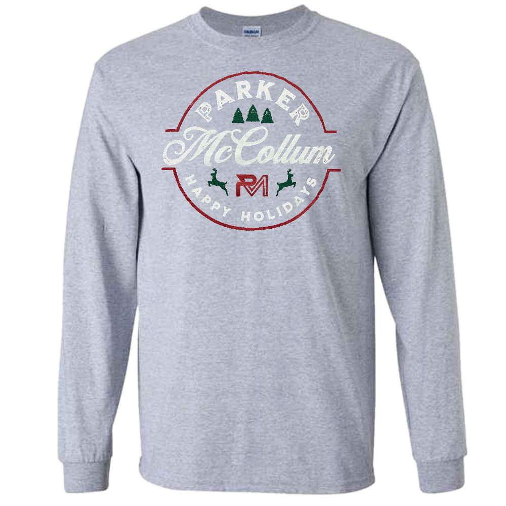 Long Sleeve Grey Happy Holidays Tee