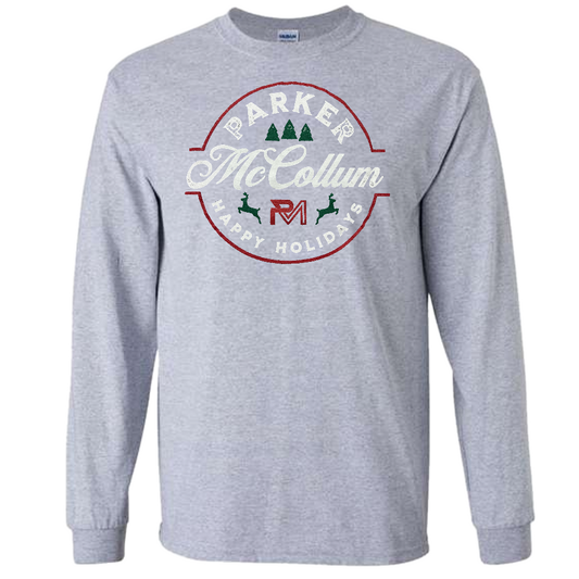 Long Sleeve Grey Happy Holidays Tee